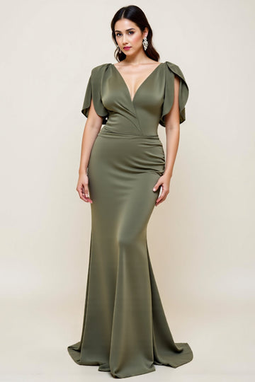 Olive Sheath Long Plus Size Mother Of The Bride Dress